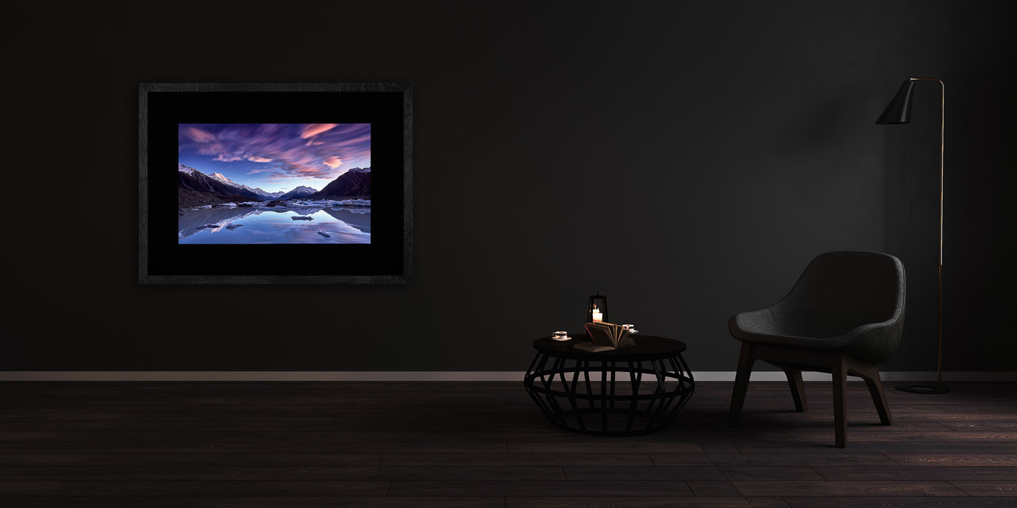 thaw Aoraki Mount Cook New Zealand buy limited edition photograph landscape Full Solid Wood Black Frame Complete Image Paul Reiffer Apartment 07 Dark Black Solid Wood Frame Paul Reiffer