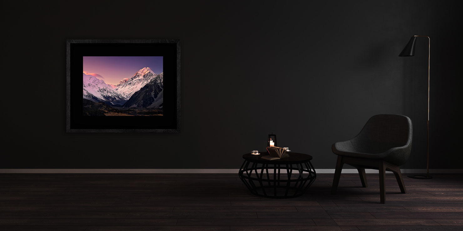 whisper Aoraki Mount Cook New Zealand buy limited edition photograph landscape Full Solid Wood Black Frame Complete Image Paul Reiffer Apartment 07 Dark Black Solid Wood Frame Paul Reiffer