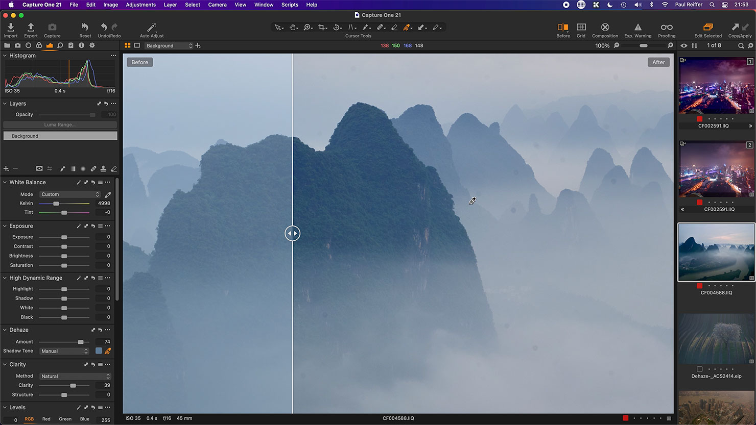 Shadow Tone Select Mountains Colour Color Cast Shift Dehaze Tool Capture One 21 Upgrade How To Review Update Features New Release Paul Reiffer Photographer Edit Raw Version