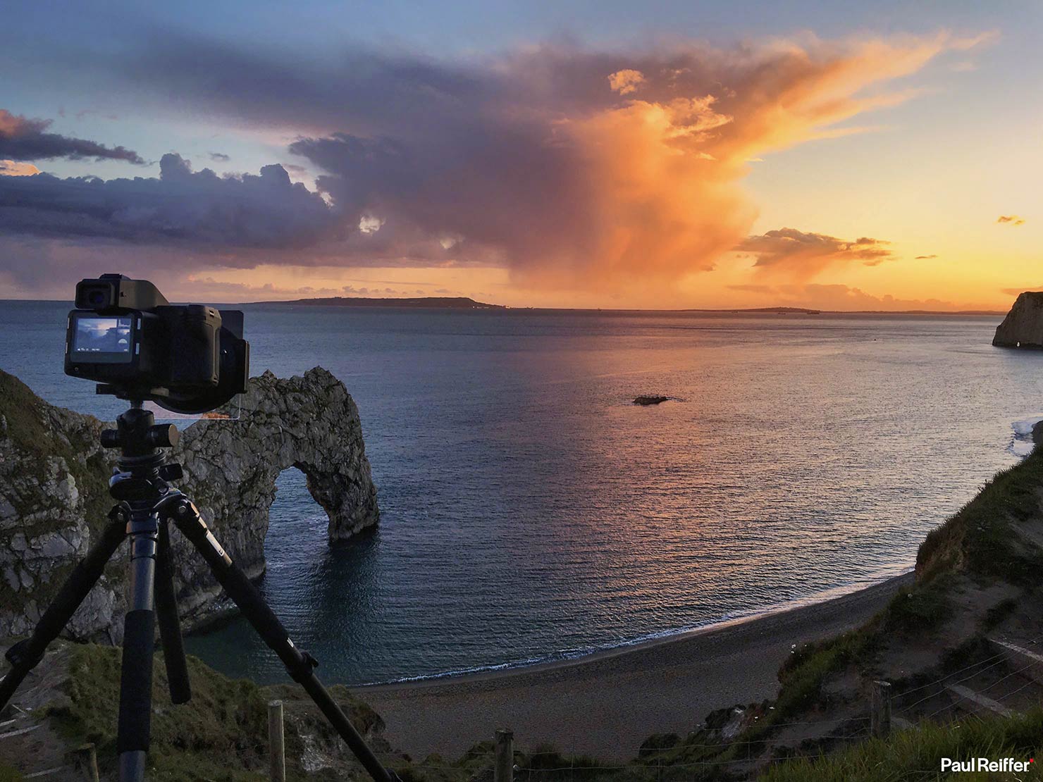 BTS Cloud Sunset Explosion Sky Behind Scenes Camera Durdle Door Jurassic Coast World Heritage Dorset Landscape Photography
