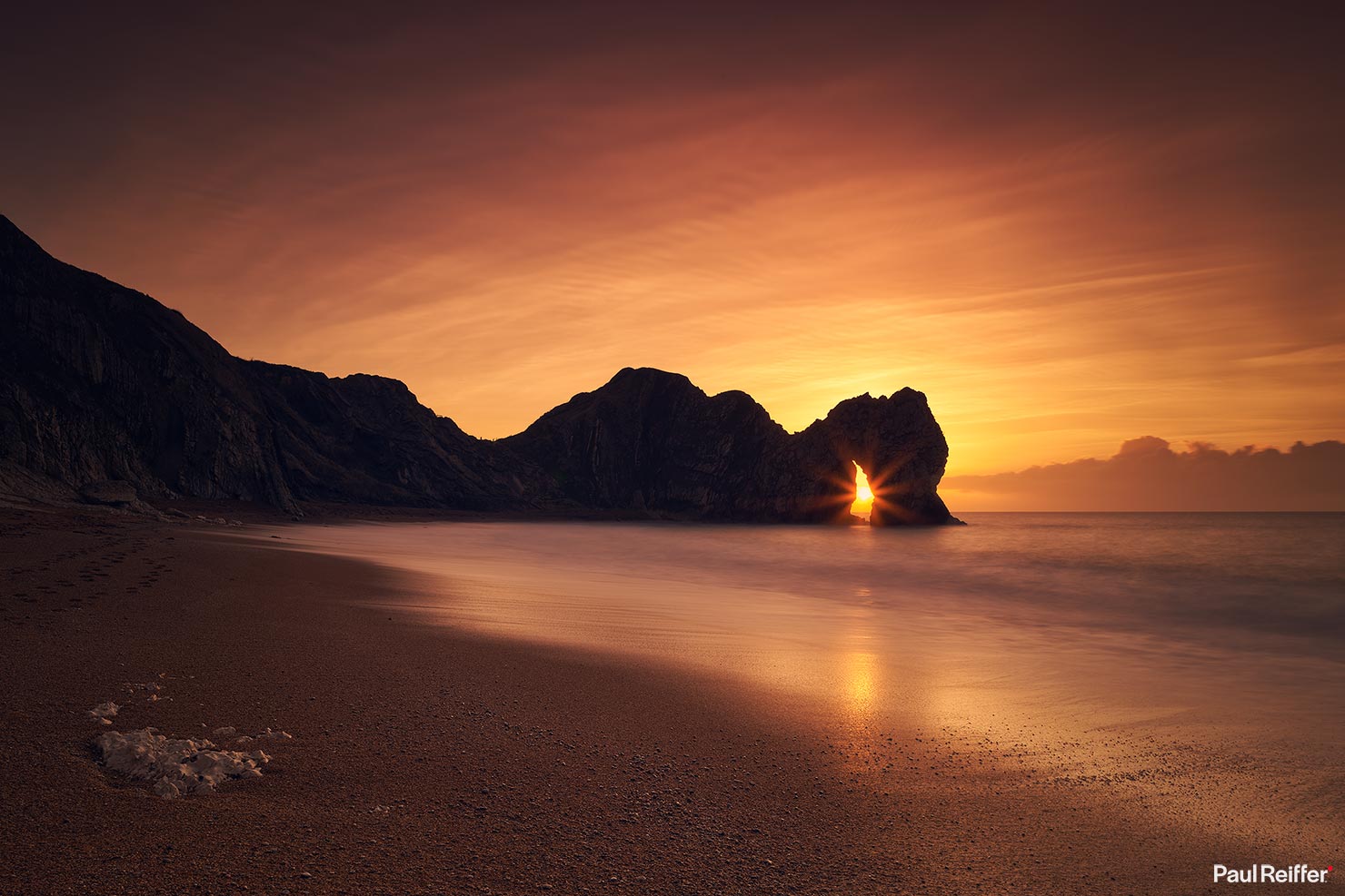 Durdle Door Sunrise Silhouette Golden Glow Sun Flare Winter Arch Through Paul Reiffer Landscape Photography Limited Edition Print