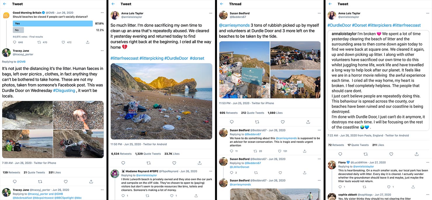 Tweets Litter Durdle Door Human Faeces Rubbish Trash Left Beach Lulworth Estate Volunteers COVID Clean Up Tourists UNESCO