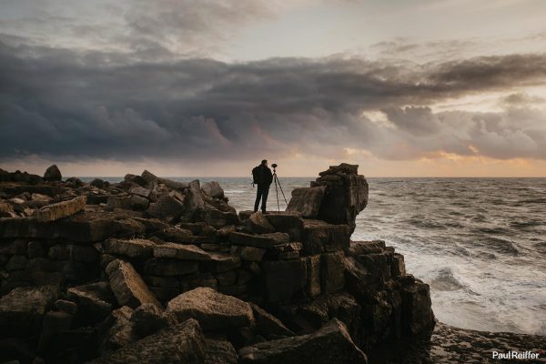 Paul Reiffer BTS Shooting Portland Pulpit Rock Coast Dorset Nya Evo Bags Gitzo Tripod Camera Backpack Phase One XT Photographer
