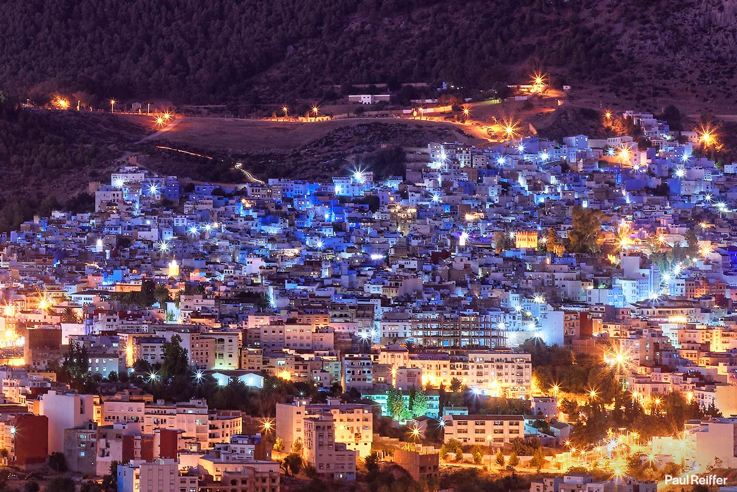 Chefchaouen Chaouen Morocco Blue City At Night Dusk Hour Rif Mountains Stand Out Paul Reiffer Photographer Landscape Cityscape Lights