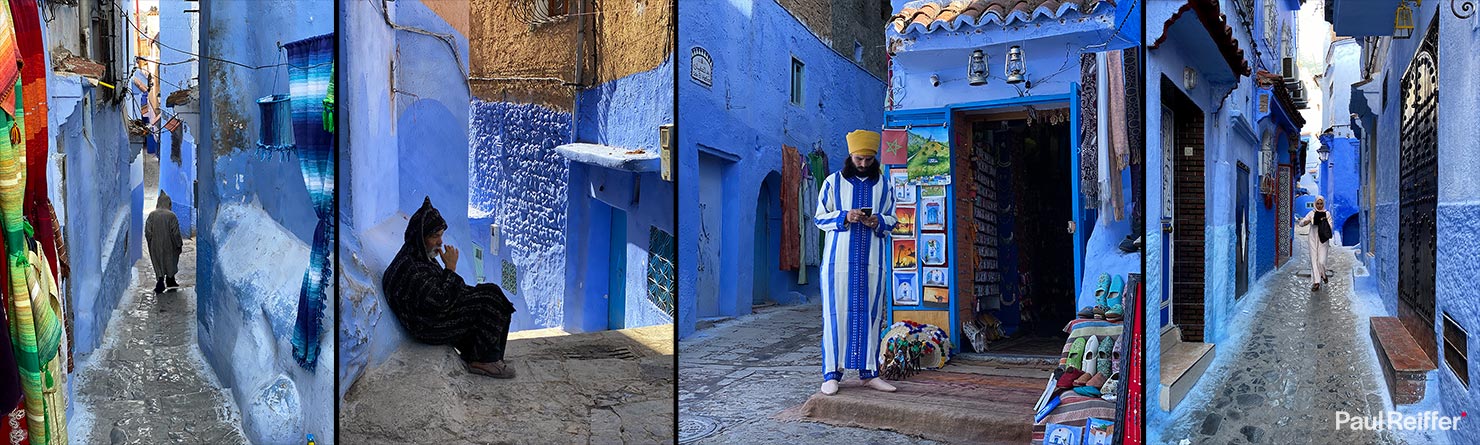 Famous Blue City Chefchaouen Morocco Locations Traditional Shops Clothing Hooded Tops Shopping Casual Paul Reiffer Photographer iPhone Travel Photography Apple Landscape