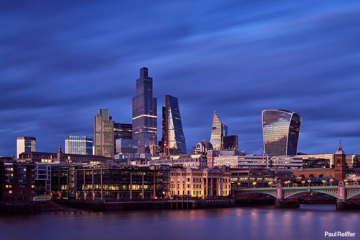 London The City Leadenhall Street Building Skyscraper Cheesegrater Walkie Talkie England Britain Capital Blue Hour River Thames Bridge Station Paul Reiffer Photography Lights Cityscape
