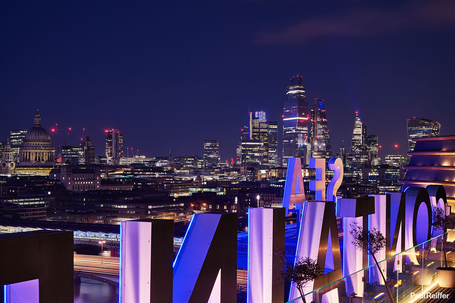 The City Sea Containers Sign Shooting Cityscape London Rooftop Paul Reiffer Night Skyline Phase One England St Pauls Leadenhall Cheese Grater Walkie Talkie