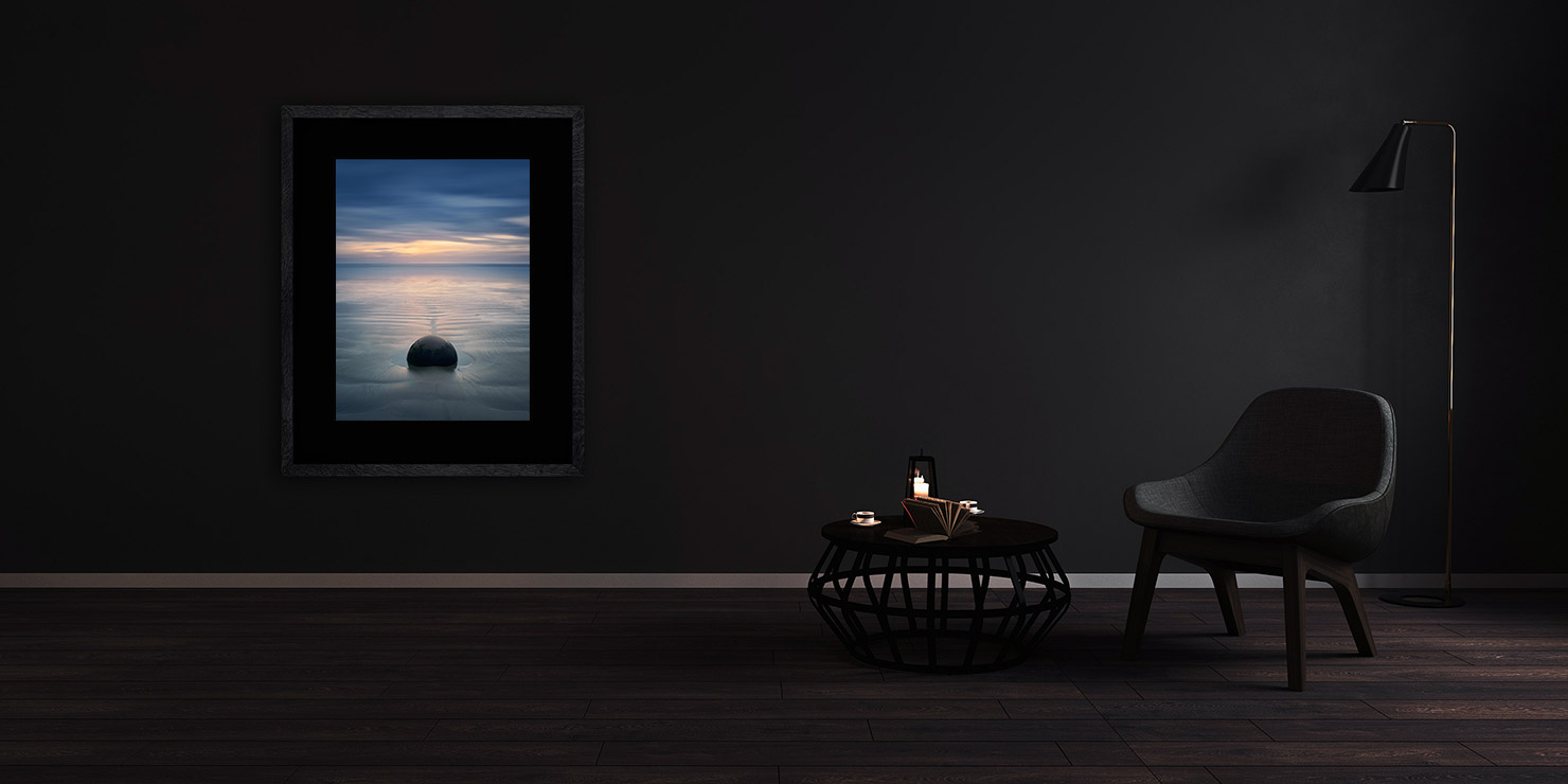 legend Moeraki Boulders New Zealand buy limited edition photograph landscape Full Solid Wood Black Frame Complete Image Paul Reiffer Apartment 07 Dark Black Solid Wood Frame Paul Reiffer