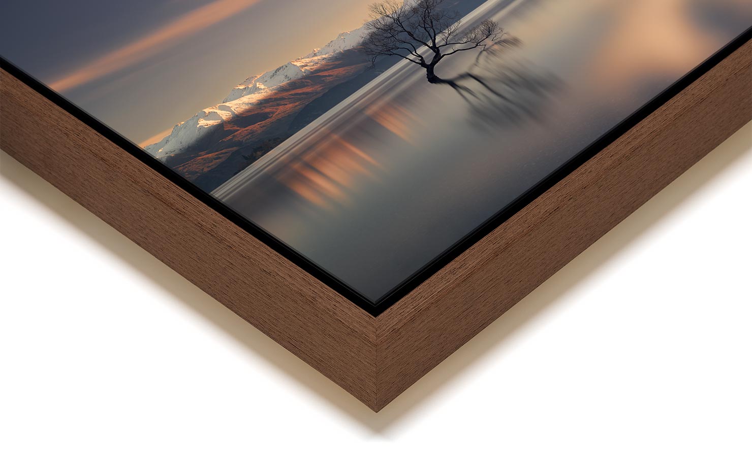 presence Lake Wanaka Tree Mountains New Zealand buy limited edition photograph landscape Full Dark Floating Tray Frame Solid Wood Acrylic Paul Reiffer