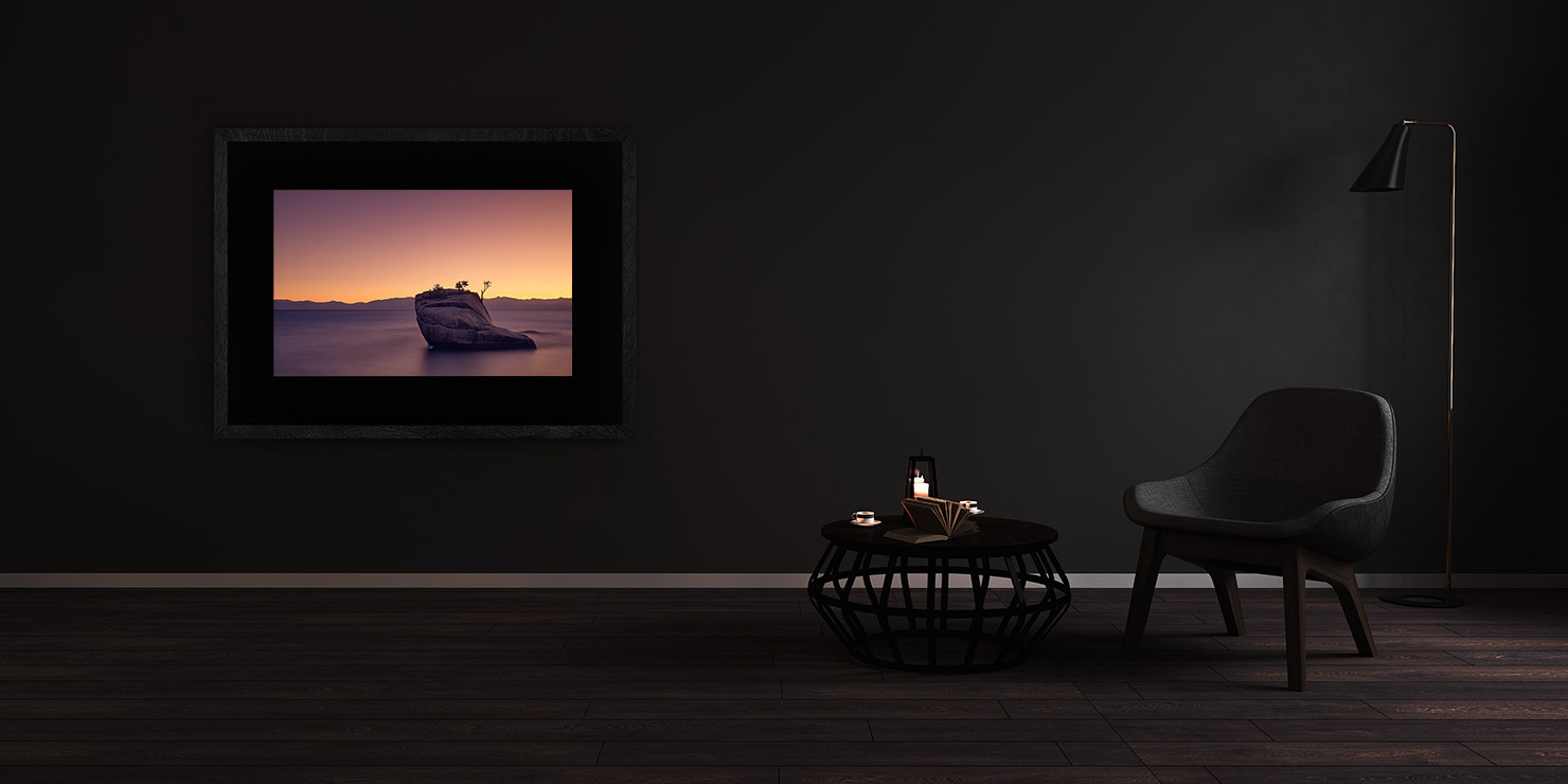 socially distant bonsai rock Lake Tahoe buy limited edition photograph landscape Full Solid Wood Black Frame Complete Image Paul Reiffer Apartment 07 Dark Black Solid Wood Frame Paul Reiffer