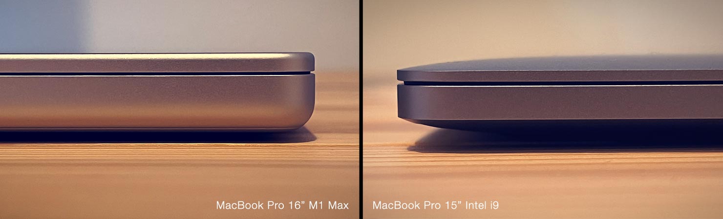Comparison Thickness Laptops 15 inch 2018 2019 October New 2021 Apple M1 MacBook Pro 16 14 inch Max Launch Release Paul Reiffer Testing Benchmark