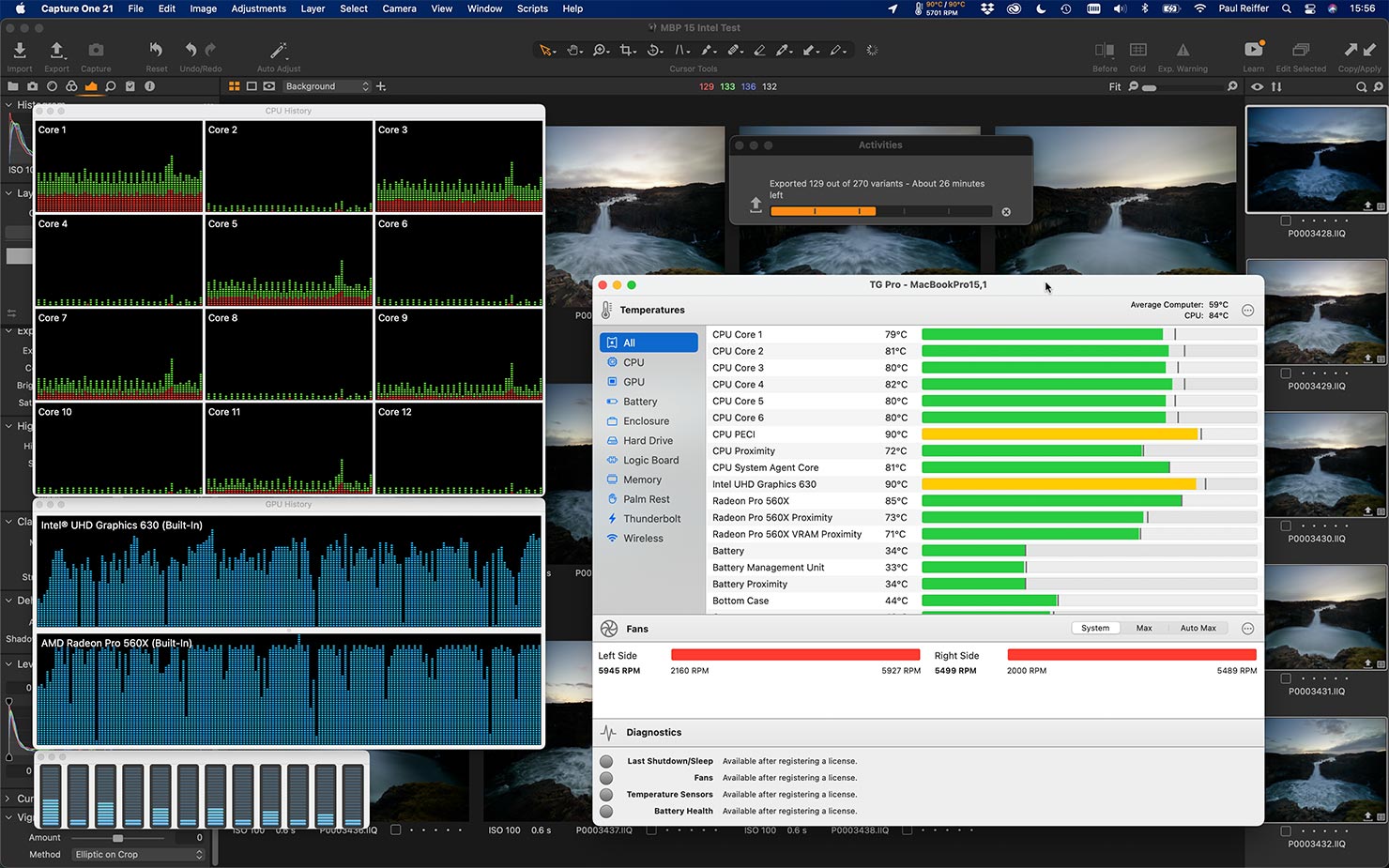 Export Images Capture One 15 Inch Intel Heat Fan 150MP Phase One Apple M1 MacBook Pro 16 14 inch Max Launch Release Paul Reiffer Testing Benchmark