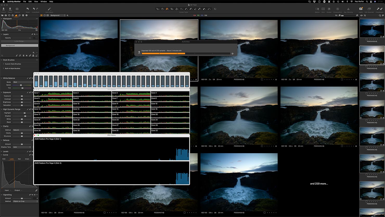 Export Images Capture One Mac Pro 16 Core 192GB 150MP Phase One Apple M1 MacBook Pro 16 14 inch Max Launch Release Paul Reiffer Testing Benchmark