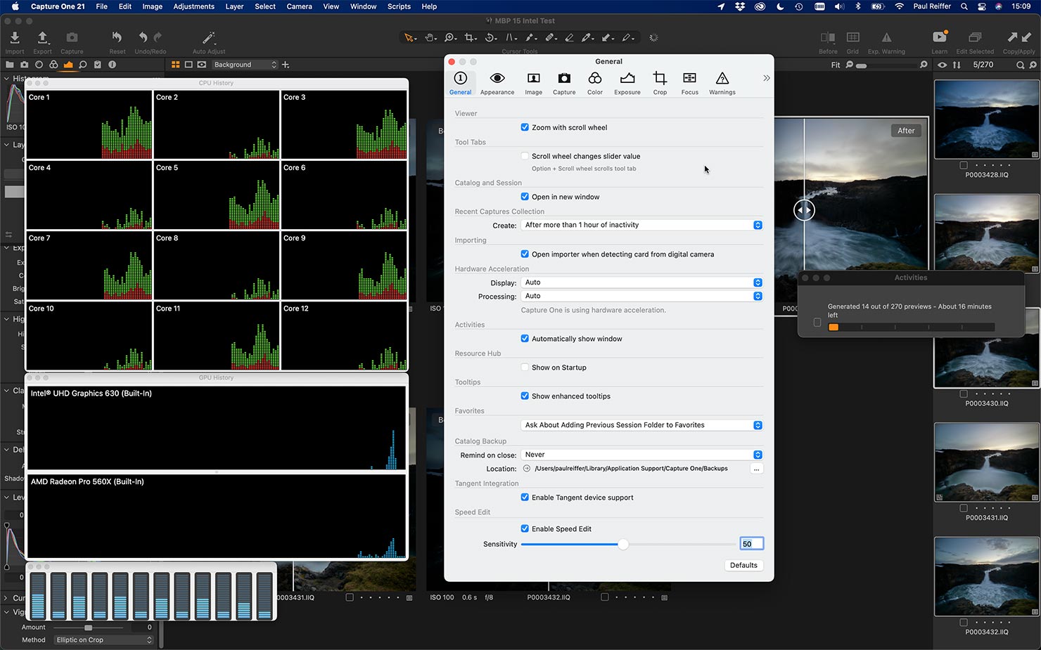 Hardware Acceleration Setup Intel 15 Radeon Capture One 13 Inch 150MP Phase One Apple M1 MacBook Pro 16 14 inch Max Launch Release Paul Reiffer Testing Benchmark