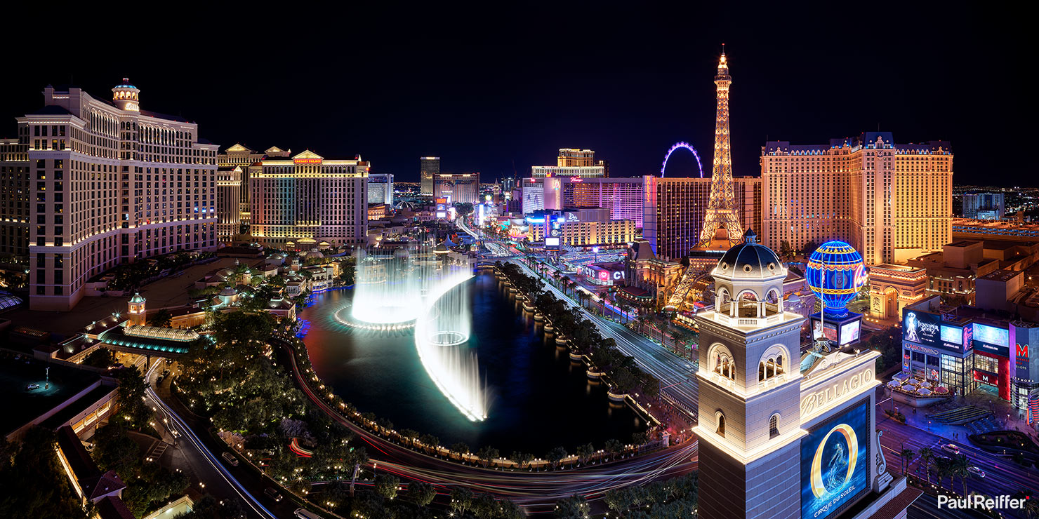 Las Vegas Strip Bellagio Nightscape Panorama Panoramic Paul Reiffer Cityscape Photographer Guide Learn How Tips Tricks Phase One Night City Top 10