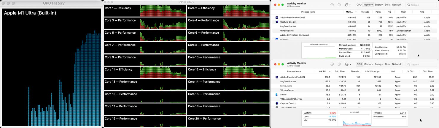 Capture One Multi Tasking Thread Process Speed Test Apple Mac Studio M1 Ultra Max 20 Core CPU GPU Comparison Phase One Capture One Adobe Premiere Benchmark Paul Reiffer Review Photography