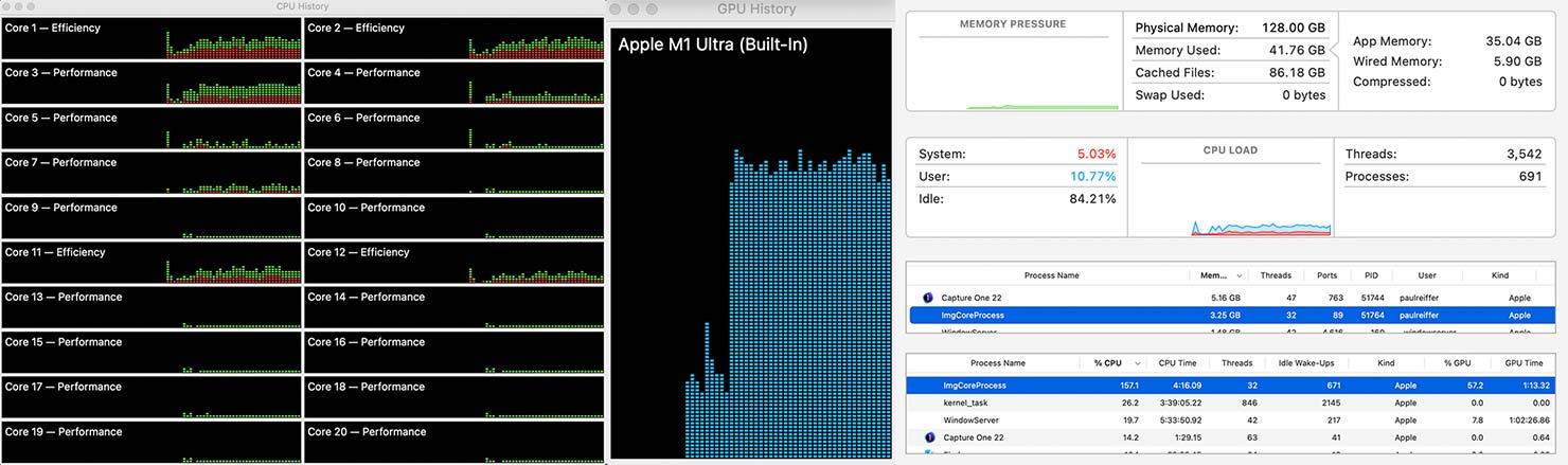 Detailed Performance Apple Mac Studio M1 Ultra 128gb 20 core GPU CPU Comparison Capture One Export Import Processing Benchmark Paul Reiffer Review Photographer