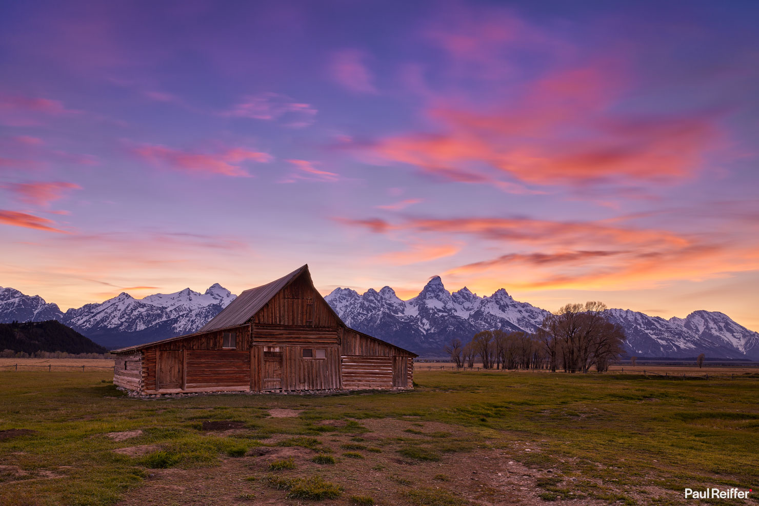 T A Moulton Barn Wooden Moose Wyoming Jackson Hole Sunset Spring Paul Reiffer Phase One Photographer Medium Format IQ4 150MP Filter Photography Grand Teton Sky