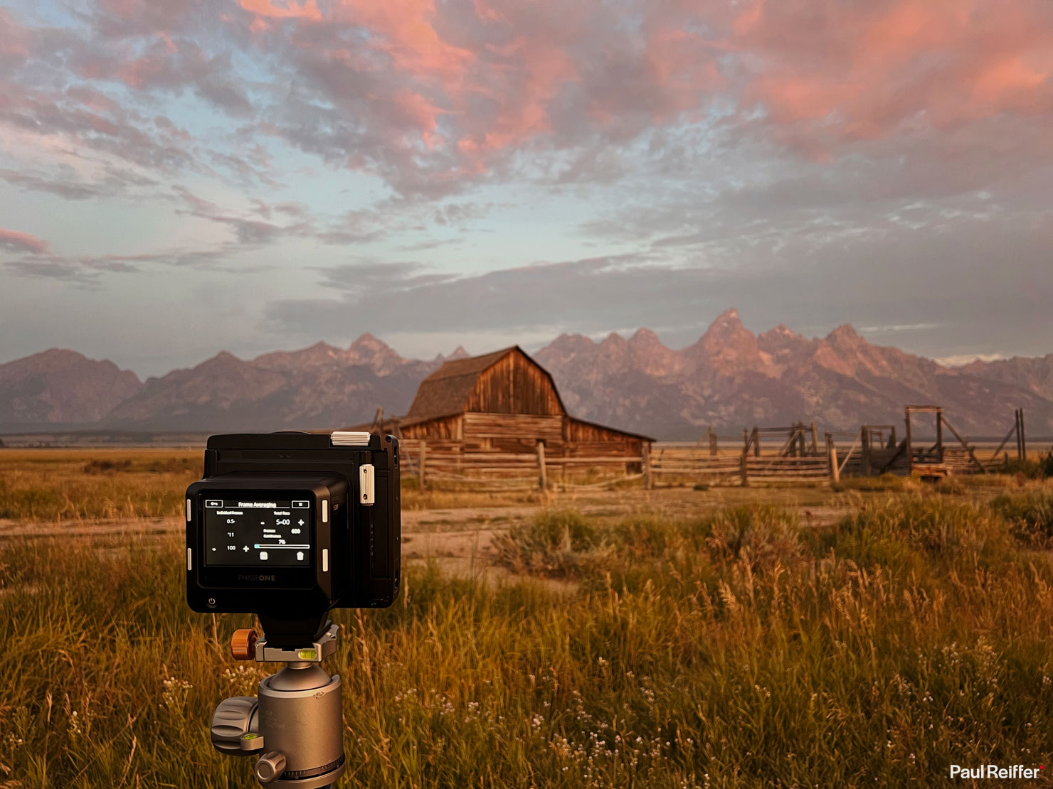 BTS Paul Reiffer Behind Scenes Setup Shot Tilt Shift Mormon Row Barn Jackson Wyoming Morning Sunrise Phase One XT Rodenstock Lens 40mm Example Sample Summer