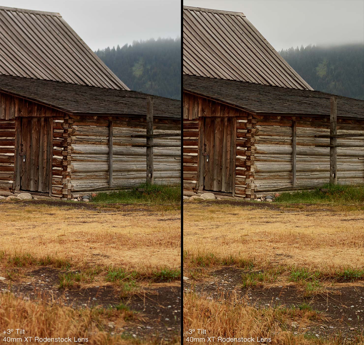 Compare Tilt Lens Rodenstock 40mm minus plus 3 degrees Phase One XT T A Moulton Barn Mormon Row Paul Reiffer Photographer Wyoming Image Focus Focal