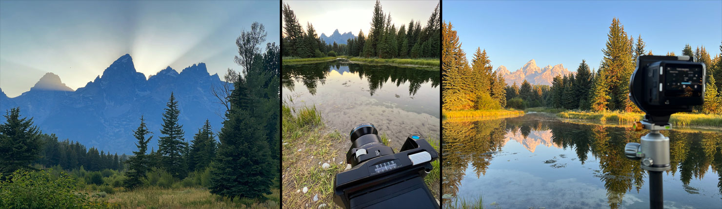 Grand Teton Shooting Schwabachers Landing Beaver Dam Paul Reiffer BTS Phase One Camera Sunset Summer Guide 40mm Tilt Lens Rodenstock