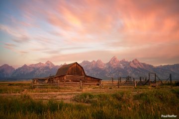 Homestead John Moulton Mormon Barn Wyoming Paul Reiffer Jackson WY Hole Sunrise Old Mountains Grand Teton National Park