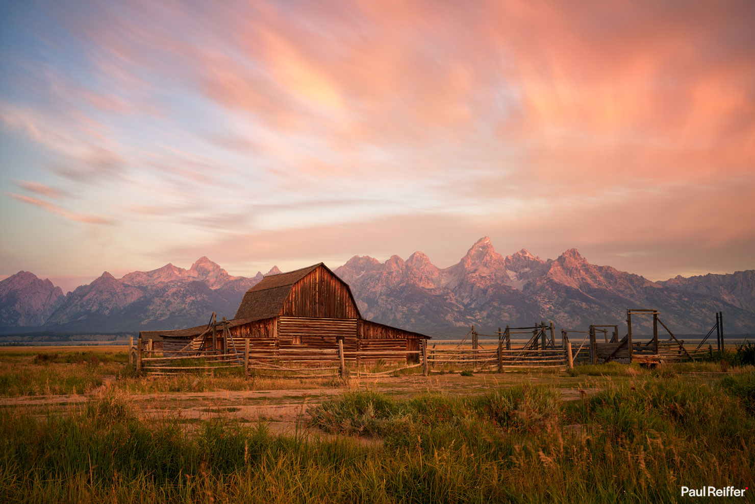 Homestead John Moulton Mormon Barn Wyoming Paul Reiffer Jackson WY Hole Sunrise Old Mountains Grand Teton National Park