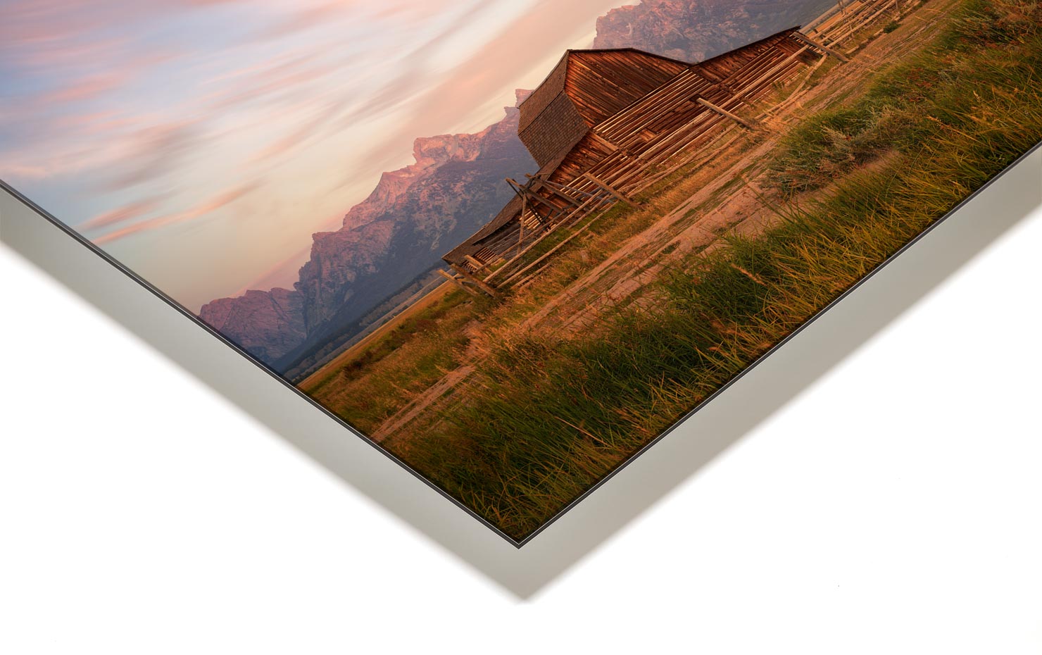 Homestead Moulton Barn Wyoming Jackson Mormon Row Sunrise buy limited edition photograph landscape Full Acrylic Aluminium Metal Frame Paul Reiffer