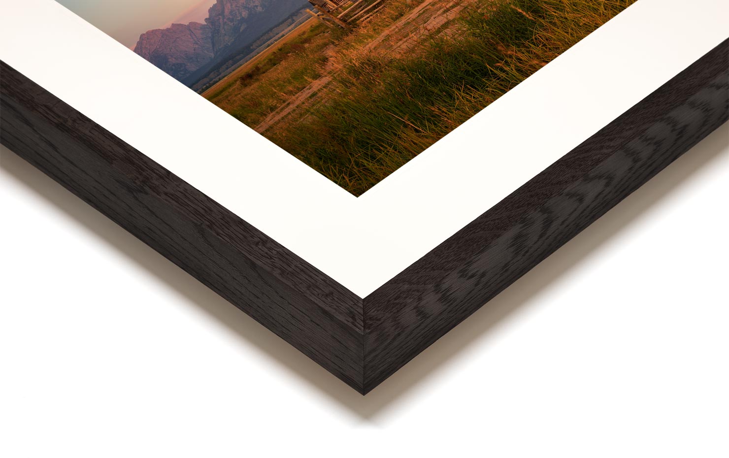 Homestead Moulton Barn Wyoming Jackson Mormon Row Sunrise buy limited edition photograph landscape Full Dark Solid Wood Frame Paul Reiffer