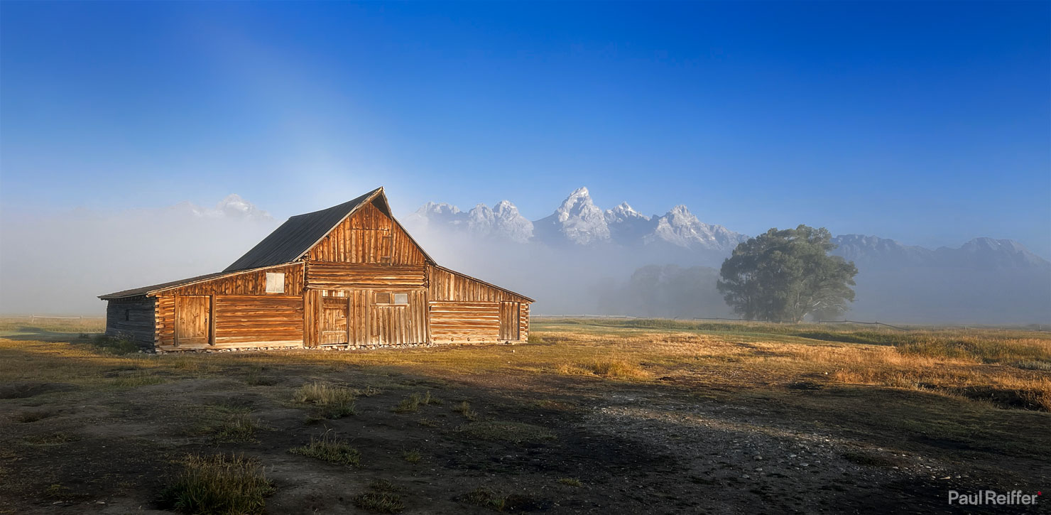 iPhone Shot T A Moulton Barn Mormon Row Wyoming Jackson Paul Reiffer Photographer Fog Mist Morning Summer Wooden Old