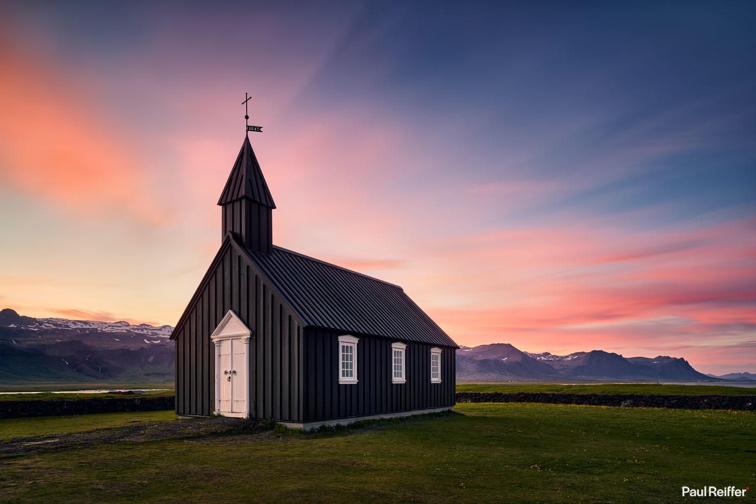 Heavens Above Budir Black Church Iceland Paul Reiffer Capture One Phase One Photographer Landscape Midnight Sun Pink Sky