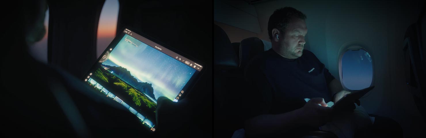 Video Film Still Using Plane Travel Seat Night Sky Stars Paul Reiffer Capture One iPad Iceland Midnight Sun Shoot Behind The Scenes BTS Filming Phase One