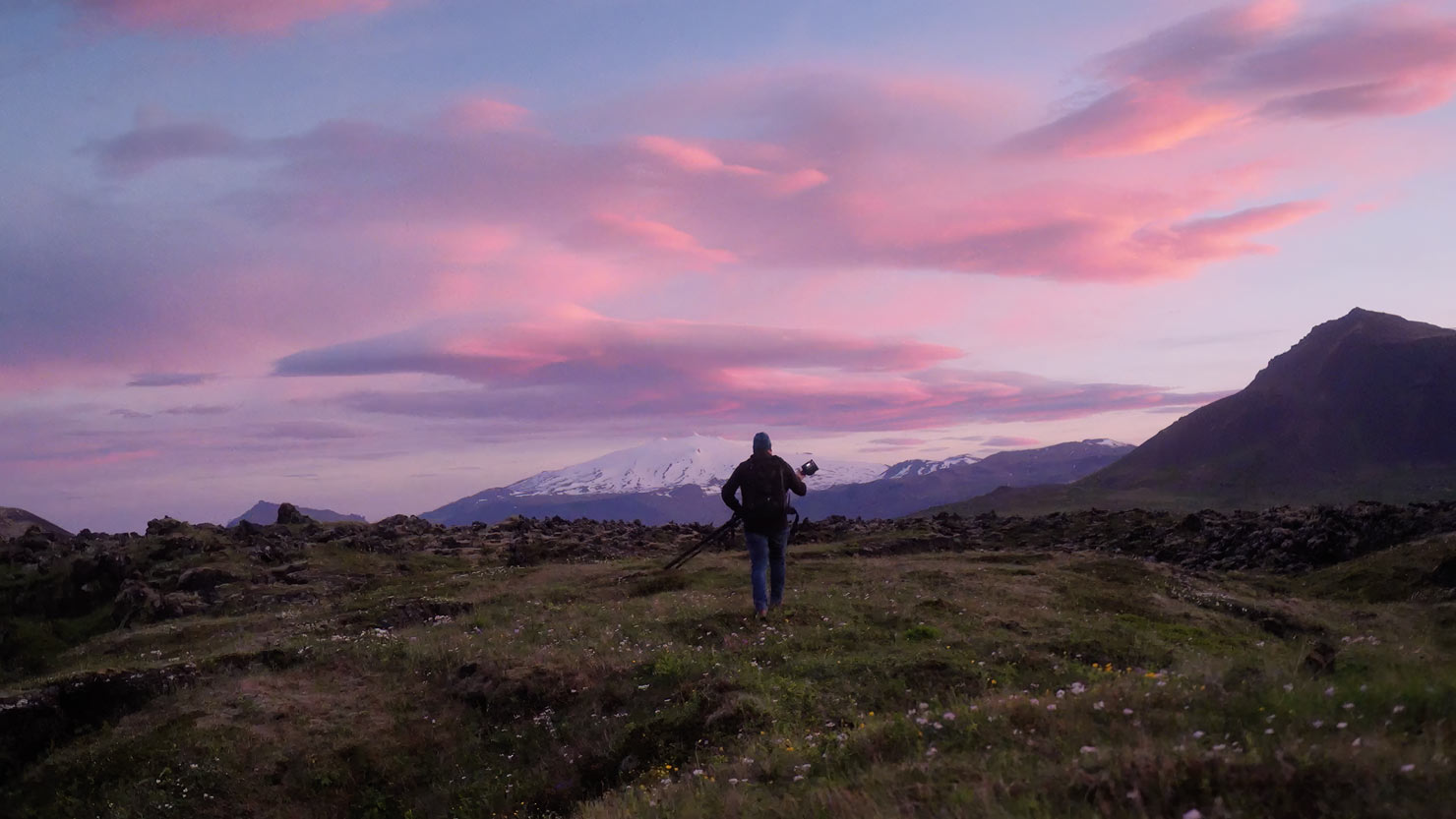 Video Film Still Walking Mountains Snow Pink Sky Tripod Paul Reiffer Capture One iPad Iceland Midnight Sun Shoot Behind The Scenes BTS Filming Phase One