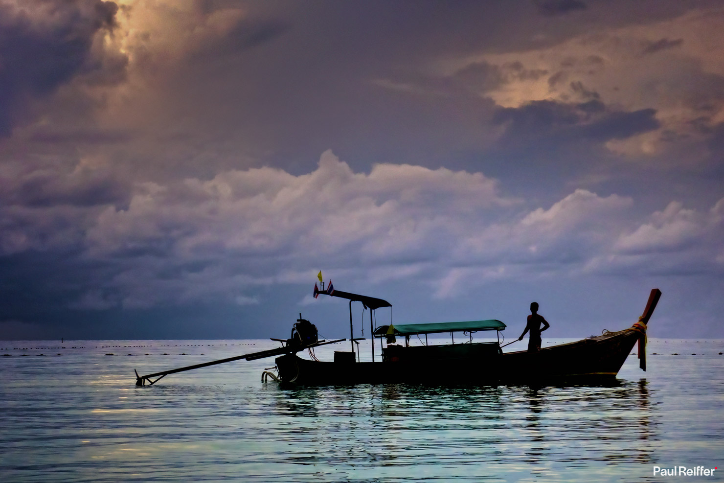 Maya Bay Koh Phi Phi Le Leh Don Phuket Krabi Thailand Longtail Long Tail Boats Fishermen Silhouette Storm Clouds Paul Reiffer Professional Photographer