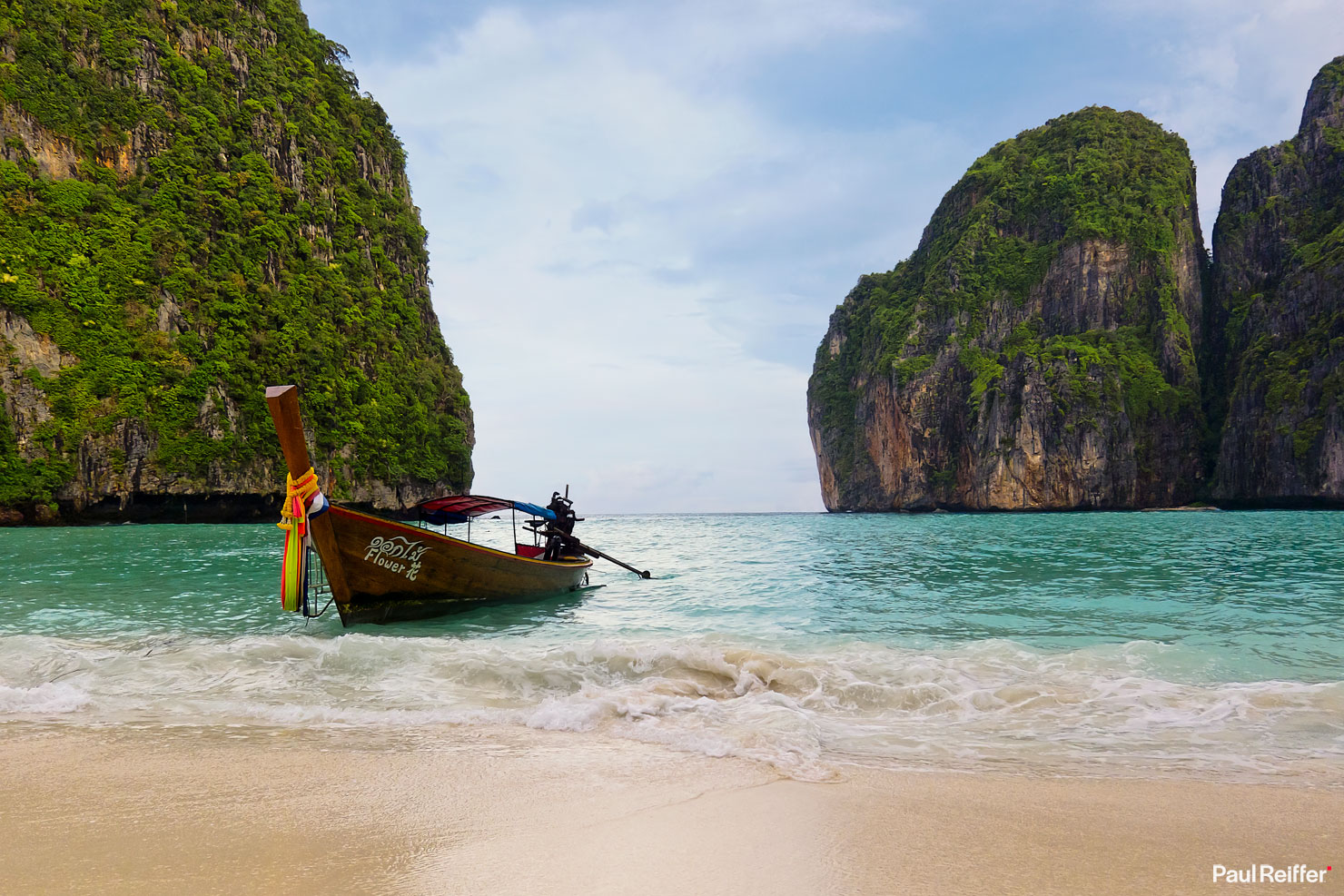 Maya Bay The Beach Sand Koh Phi Phi Le Leh Don Phuket Krabi Thailand Longtail Long Tail Boats Fishermen Blue Sky Paul Reiffer Professional Photographer