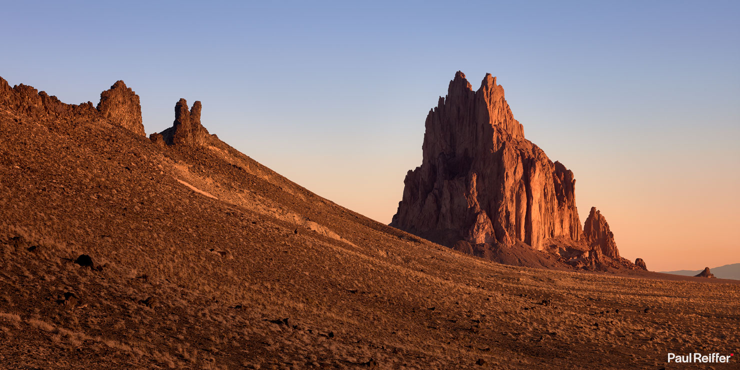 Base Camp 7177ft Elevation ShipRock Ship Rock New Mexico NM winged rock peak volcanic wall high desert plain paul reiffer phase one photographer landscape tribal Navajo Nation