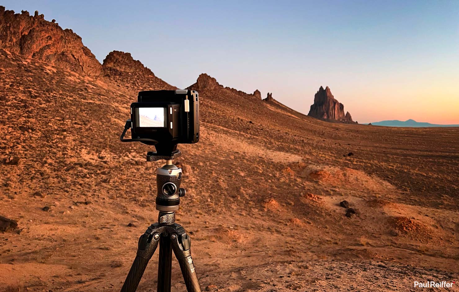 Behind Scenes Camera Photographing Location ShipRock Ship Rock New Mexico NM winged rock peak volcanic wall high desert plain paul reiffer phase one photographer landscape tribal Navajo Nation