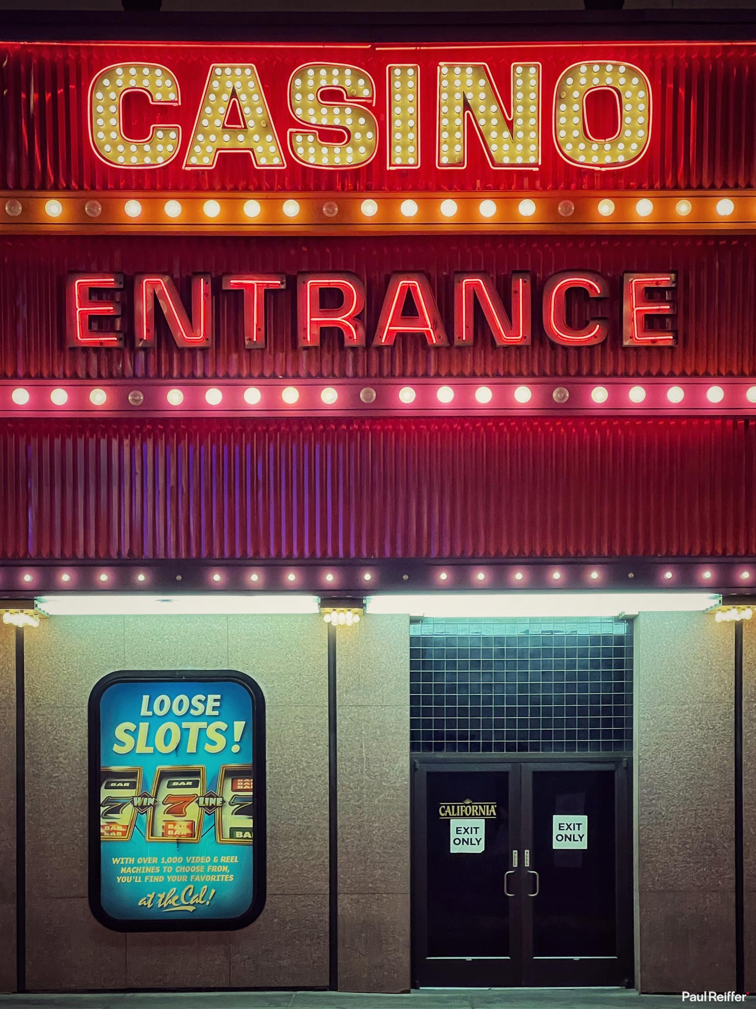 Casino Entrance California Las Vegas Downtown Old Retro Neon Signs Light Bulbs Exit iPhone Walking Paul Reiffer Photographer