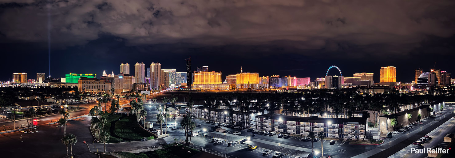 Las Vegas Skyline Night Cityscape iPhone Panoramic Pano Photography Luxor High Roller MGM Paul Reiffer Rooftop Lights