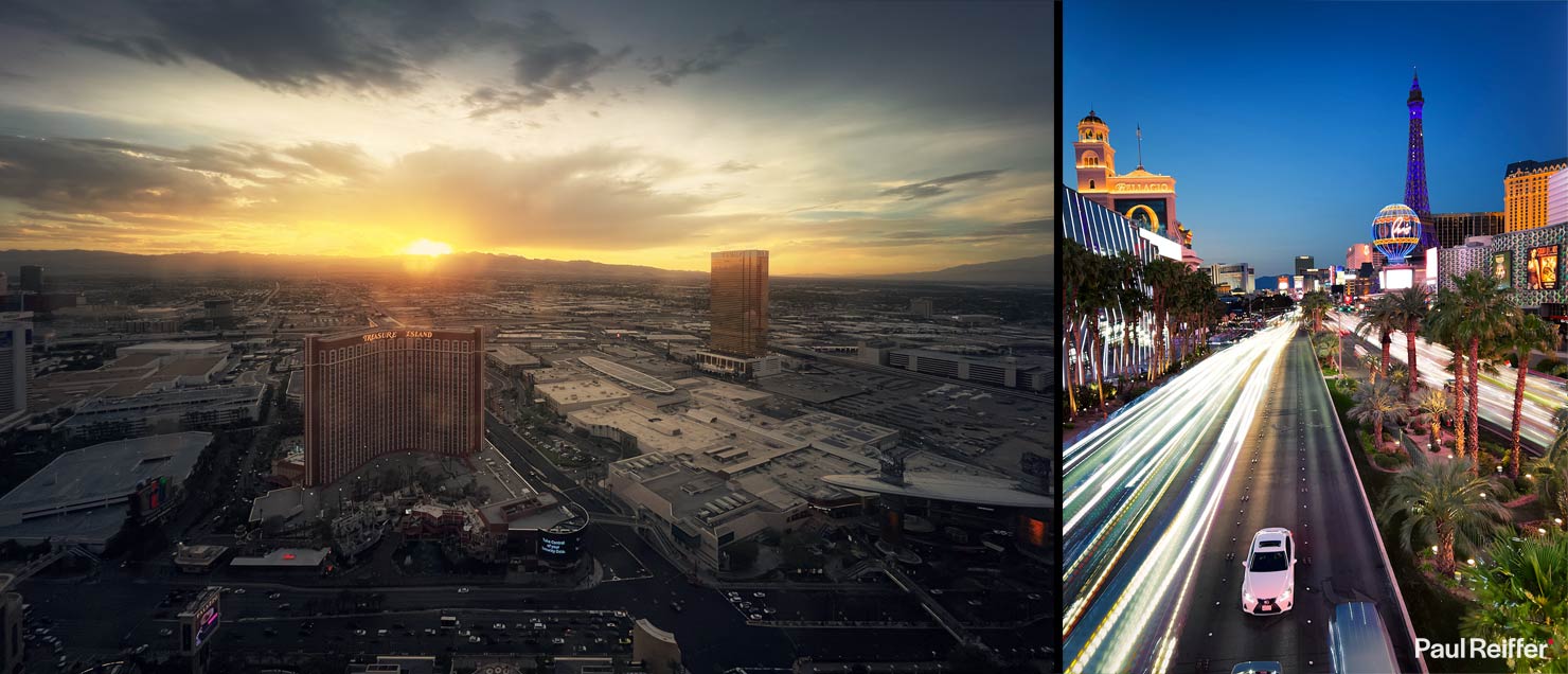 Las Vegas Sunset Aerial View With Mountain. Viewed From Top Of