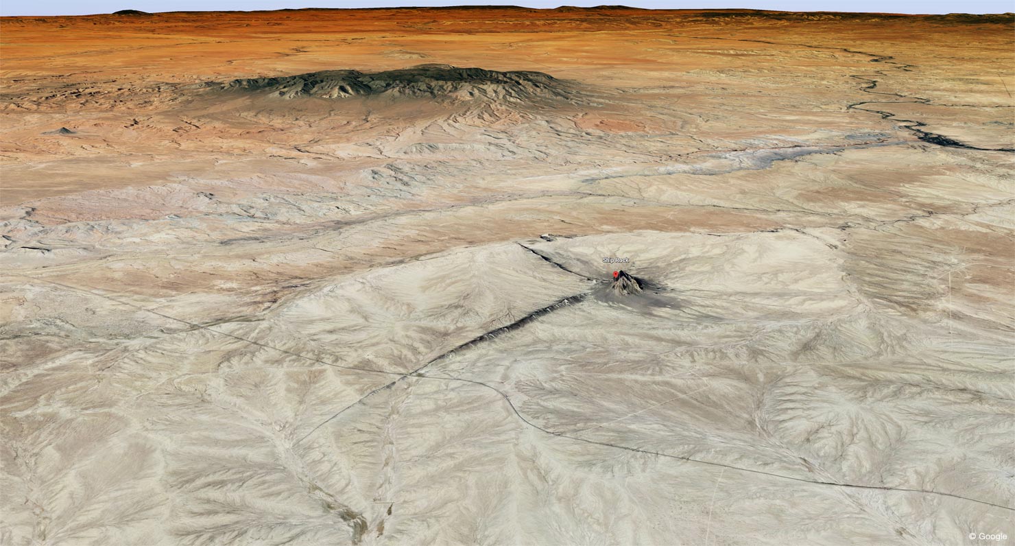 Map 3D Google Earth Location Shoot Photo ShipRock Ship Rock New Mexico NM winged rock peak volcanic wall high desert plain paul reiffer phase one photographer landscape tribal Navajo Nation