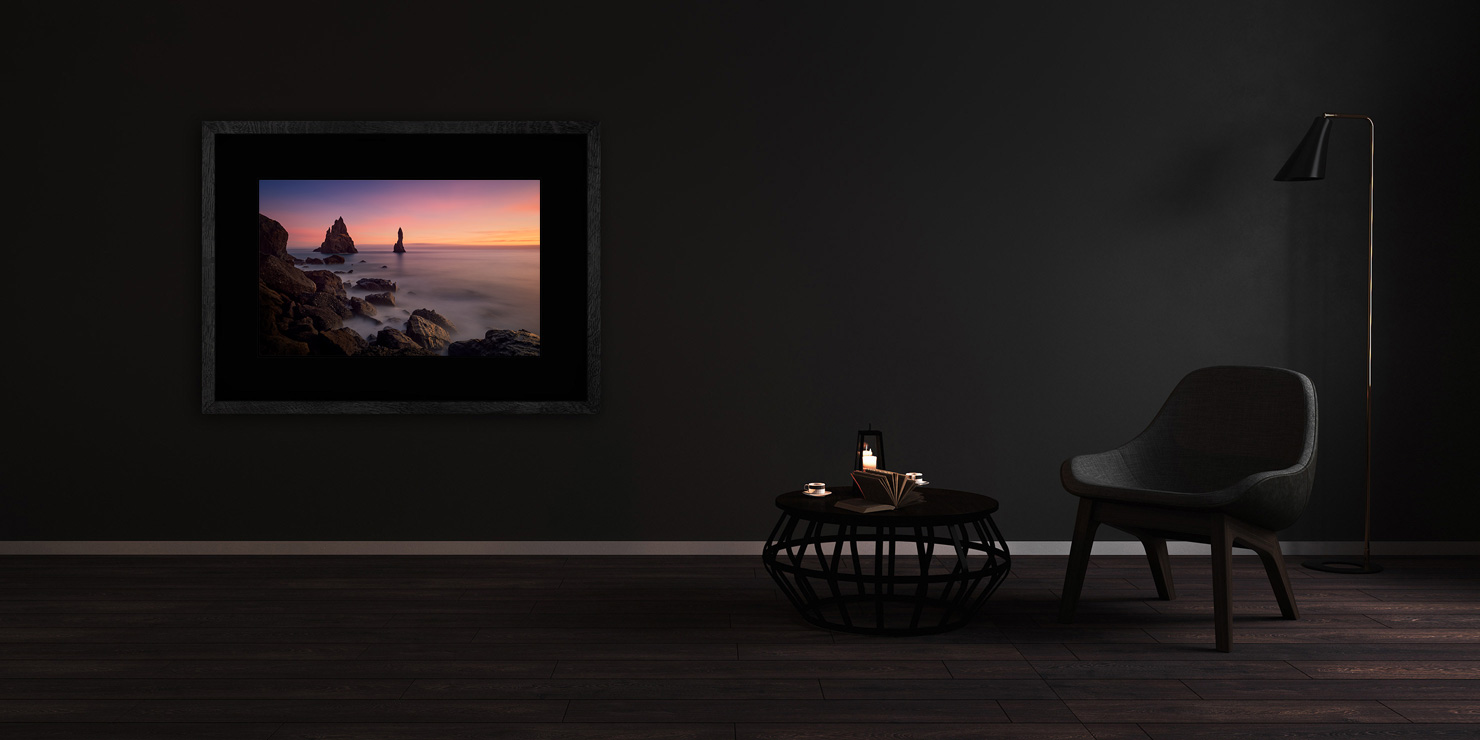 pinnacle vik iceland sunset buy limited edition photograph landscape Full Solid Wood Black Frame Complete Image Paul Reiffer Apartment 07 Dark Black Solid Wood Frame Paul Reiffer