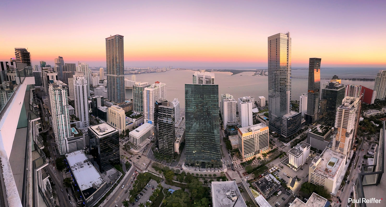 BTS iPhone Pano Panorama Rooftop View Downtown City Wide Sunset Miami Florida Fine Art Wall Decor Paul Reiffer Professional Landscape Photographer Phase One