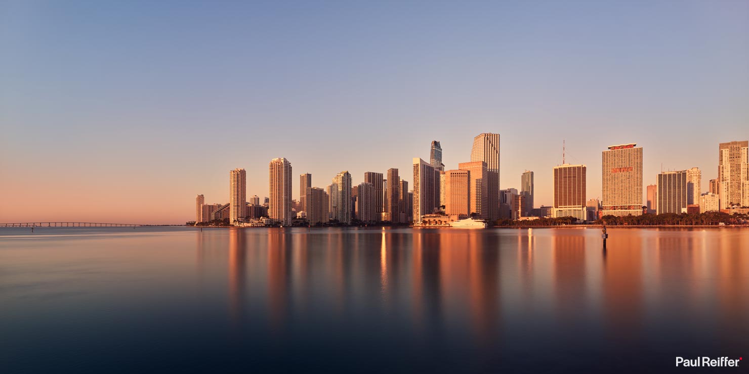 Full Golden Hour Skyscrapers Dodge Island Skyline Sunrise Miami Florida Fine Art Wall Decor Paul Reiffer Professional Landscape Photographer Phase One Long Exposure