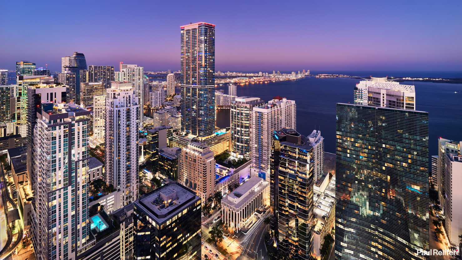 Golden Blue Hour City Downtown Brickell Town Center Rooftop Night Cityscape Miami Florida Fine Art Wall Decor Paul Reiffer Professional Landscape Photographer Phase One