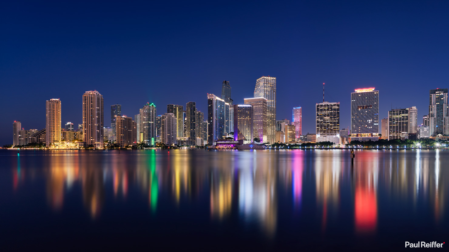 Night Lights Skyscrapers Dodge Island Skyline Sunrise Miami Florida Fine Art Wall Decor Paul Reiffer Professional Landscape Photographer Phase One Long Exposure