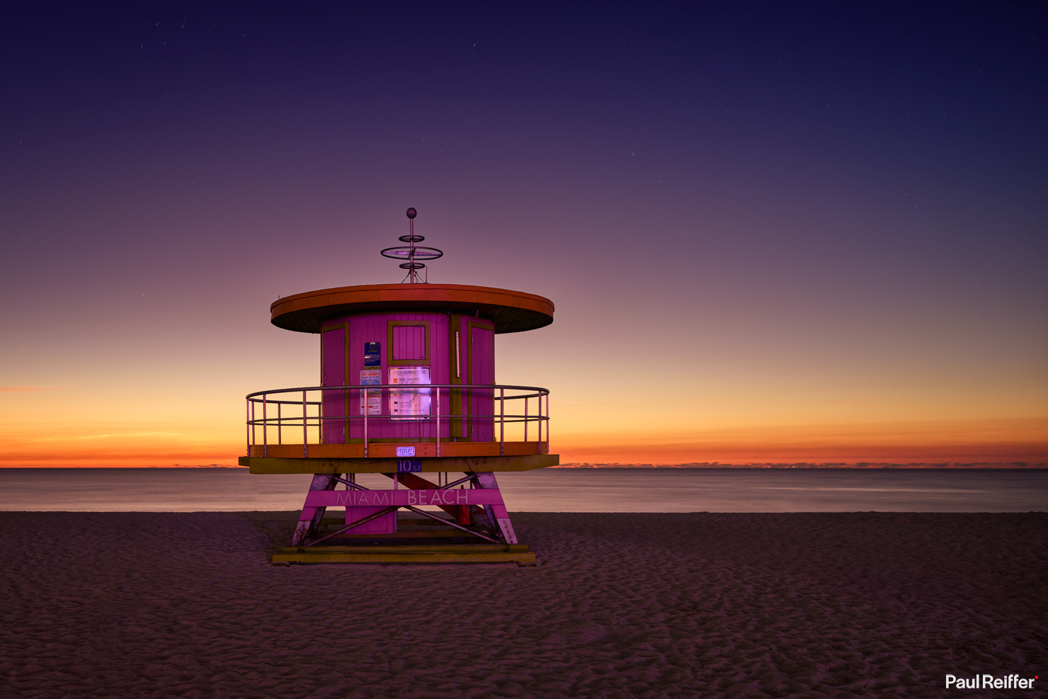 South Beach Night Sunrise Lifeguard 10th Street Tower Station Sand Pink Miami Florida Fine Art Wall Decor Paul Reiffer Professional Landscape Photographer Phase One