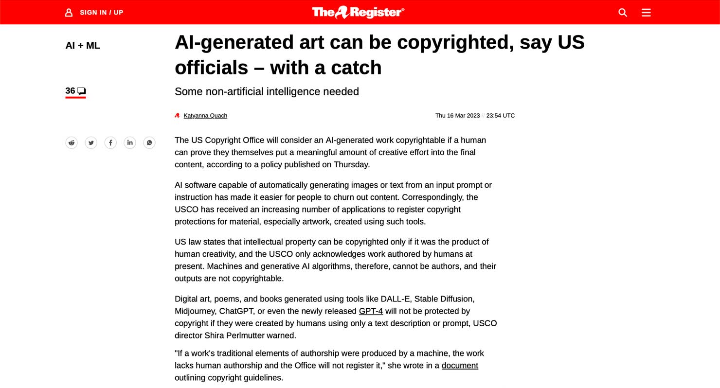 AI Can Be Copyrighted The Register USCO Regulation Ruling News Ruling
