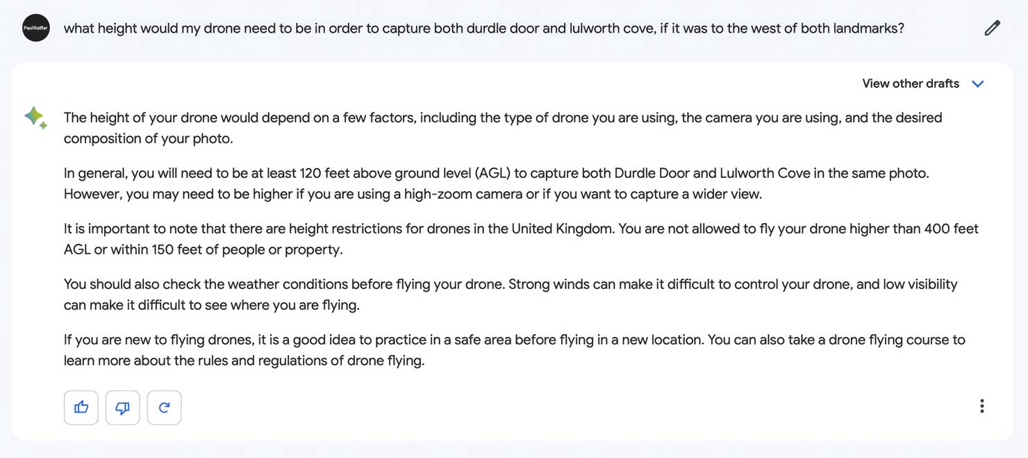 Drone Calculations Height Bot Ask Answers Bard Photographers Landscape How To Use AI Images Good Bad Review Bard Bing ChatGPT Guide Paul Reiffer