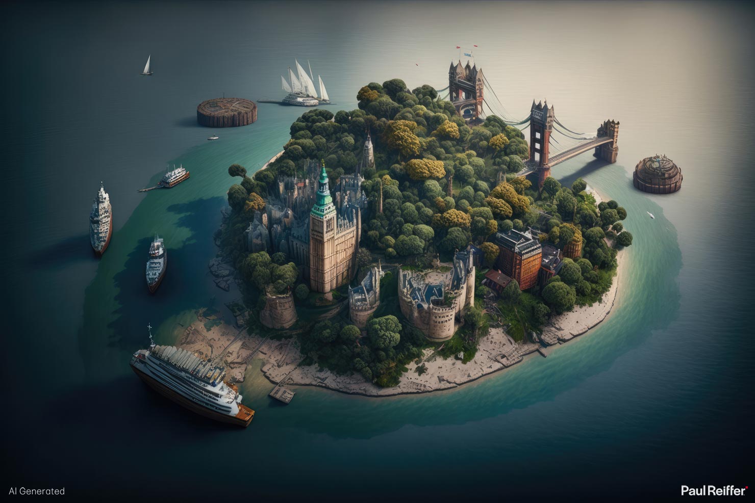 London Island Concept Fantasy Impossible Real Life Main Image Midjourney Dall E Photographers Landscape How To Use AI Images Good Bad Review Bard Bing ChatGPT Guide Paul Reiffer